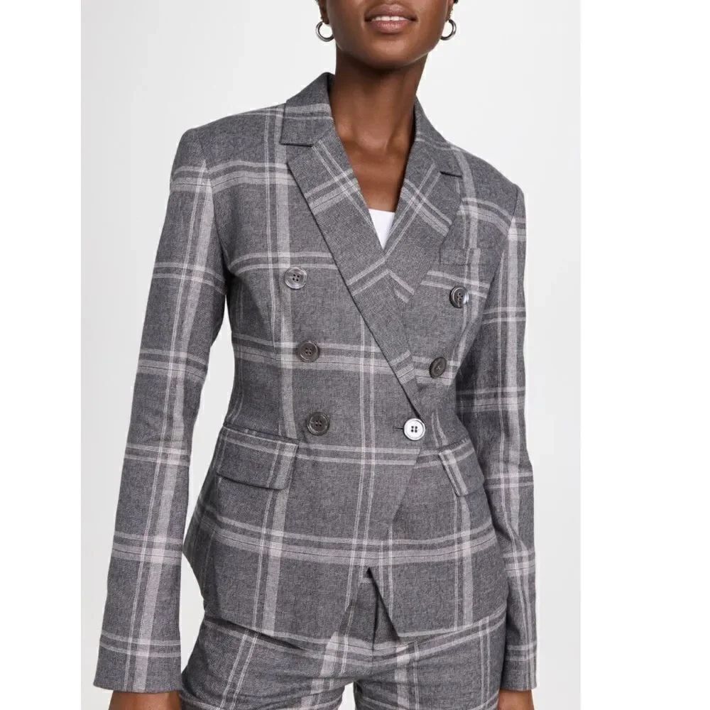 NWT Marissa Webb Perrie Steel Plaid Double Breasted Blazer Small